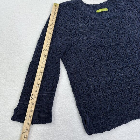 Sigrid Olsen Women's Open Crochet Weave 3/4 Sleeve Knit Sweater Size M* Blue - Picture 6 of 8